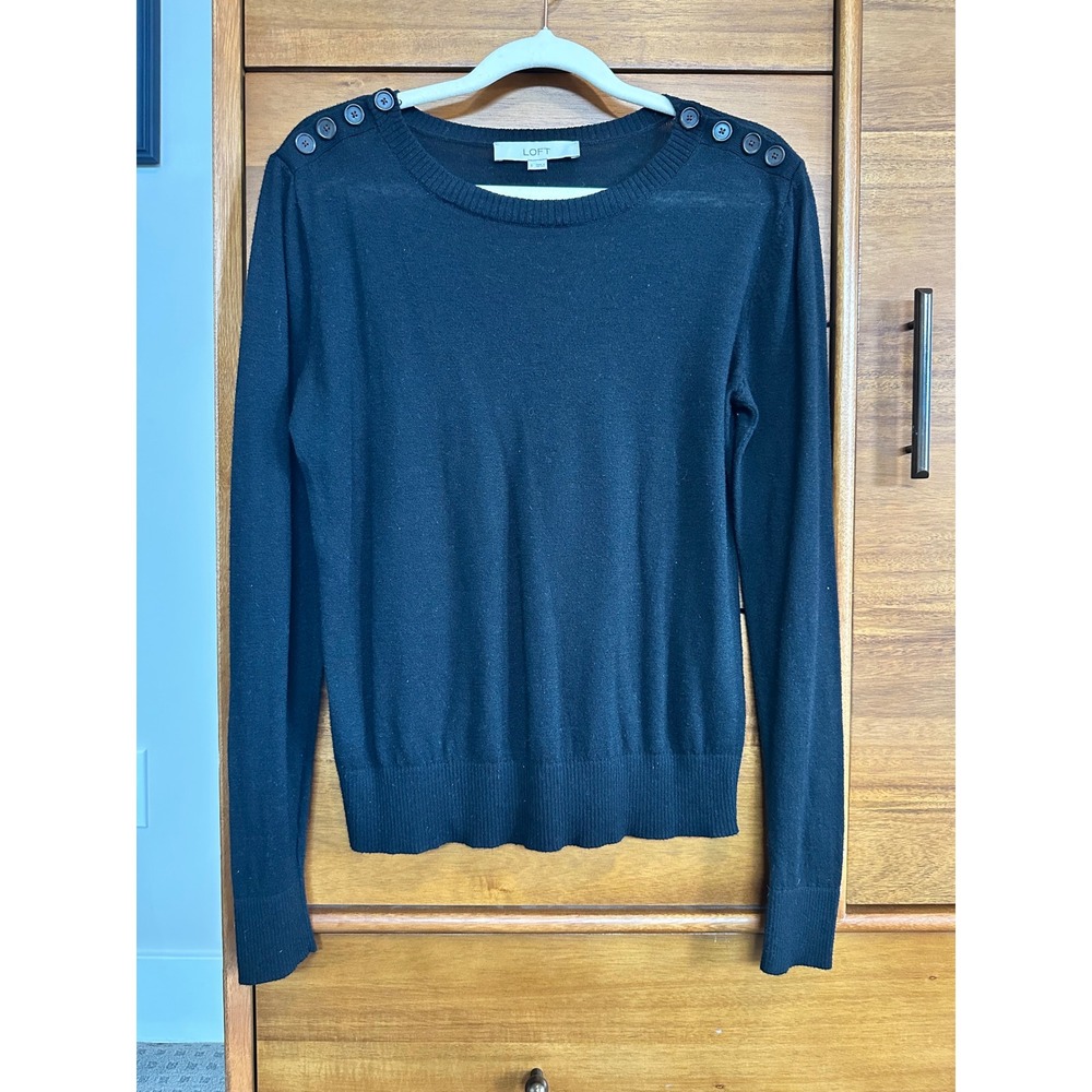 LOFT Shoulder Button Sweater Small Black Excellent